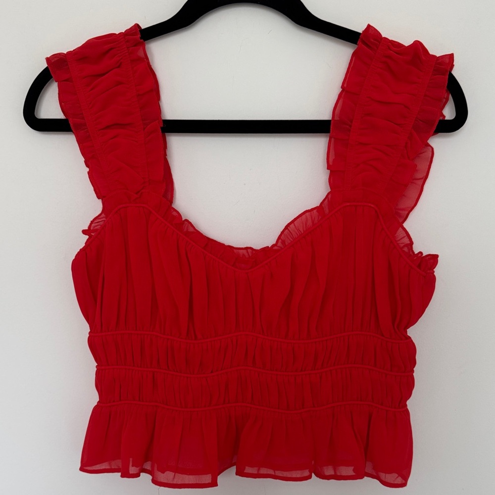 ASTR The Label Shirred Crop Tank, Red - Size S - Picture 2 of 6
